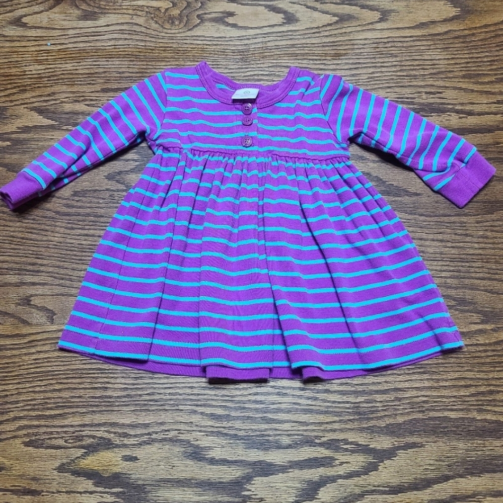 Hanna Andersson vintage Pima cotton purple and teal blue dress size 12 months 70